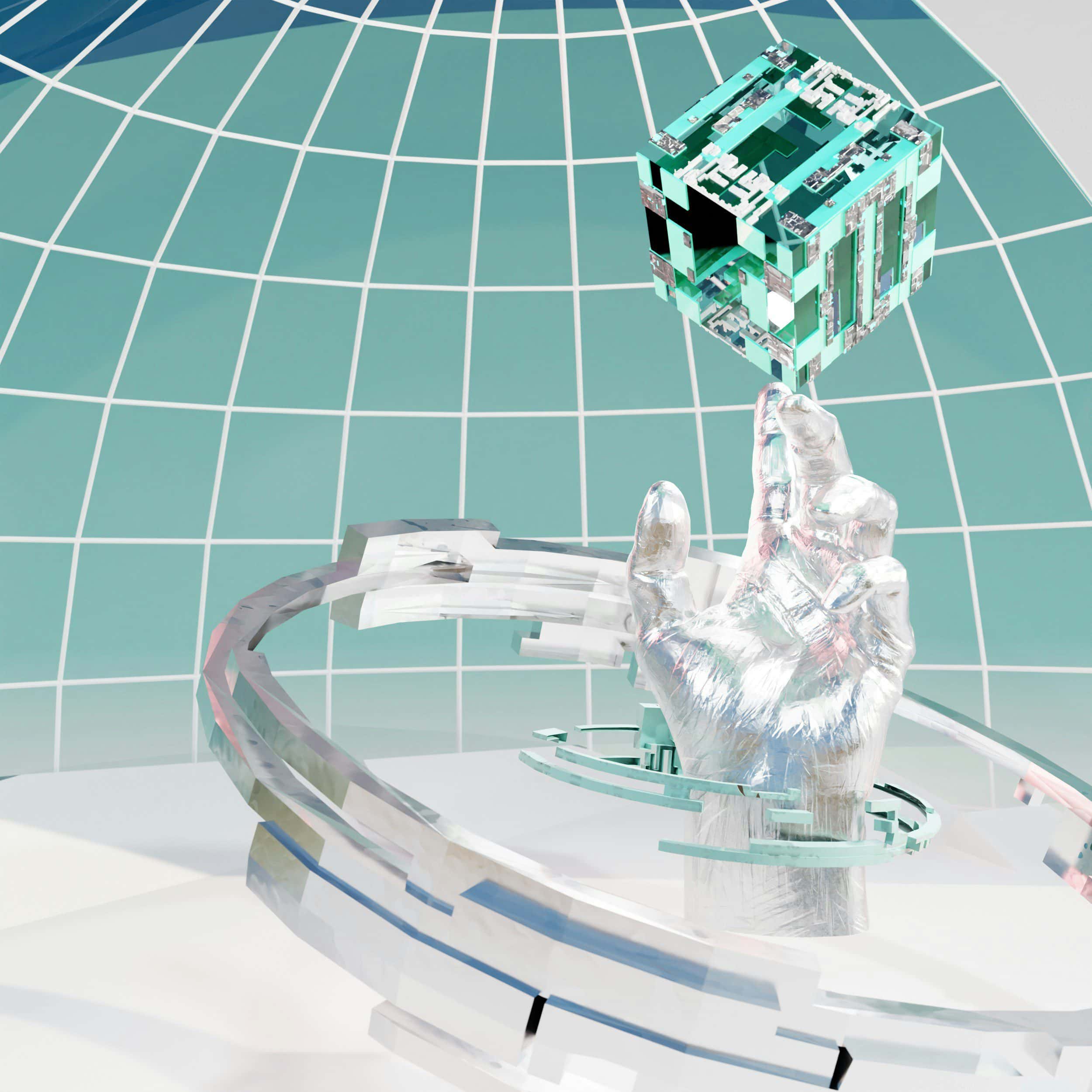 Rendering 3D futuristico elementi tech design digitale